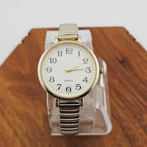 Quartz Gold Tone Watch Classic Pull On Stretch Band Casual Everyday Grandpacore